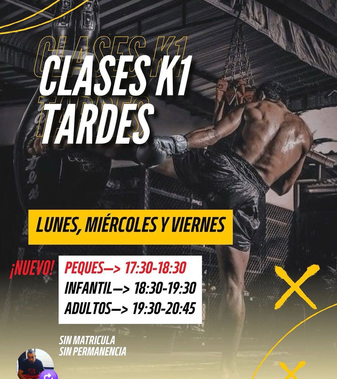 Cartel de las clases de K1 y kickboxing de Sculpture Sport Club en Leganés